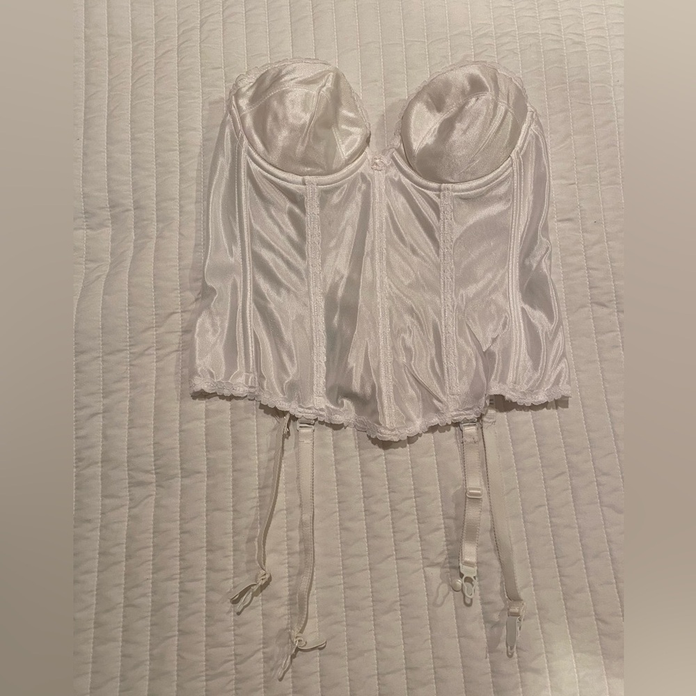 Vintage Union Made Carnival Corset Bustier 36B White Boned Straps Claws